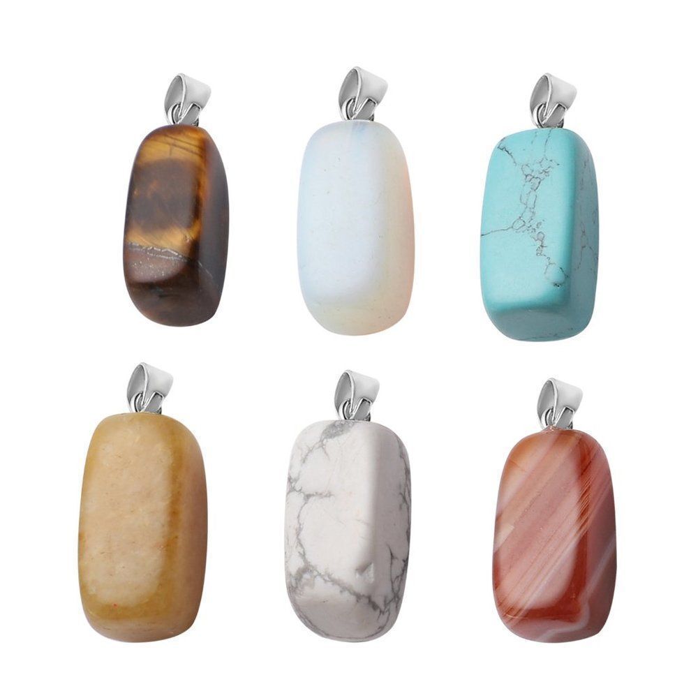 Set of 6 Tiger's Eye, Red Agate, Citrine, White Howlite, Blue Howlite and Opalit
